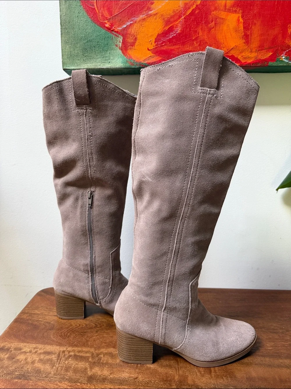 White Mountain Over-the-Knee Suede Boots in Taupe Suede